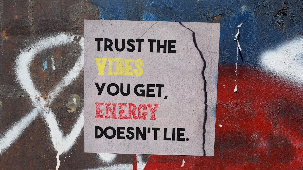 a sign on a wall that says trust the vibes you get energy doesn '